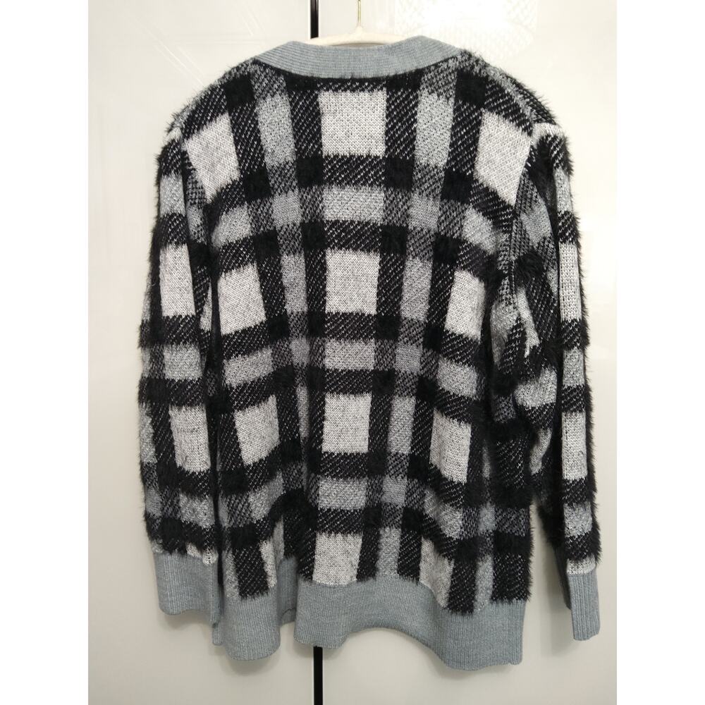 Buffalo plaid black gray  button-up cardigan sweater Time & True  size XL Soft - Picture 2 of 6